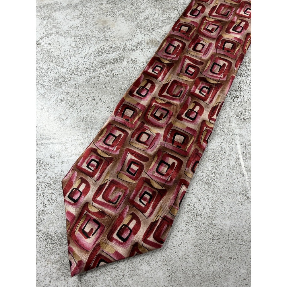 J. Garcia Tie Mens One Size Pink 100% Silk Pointed Geometric Woven Jacquard